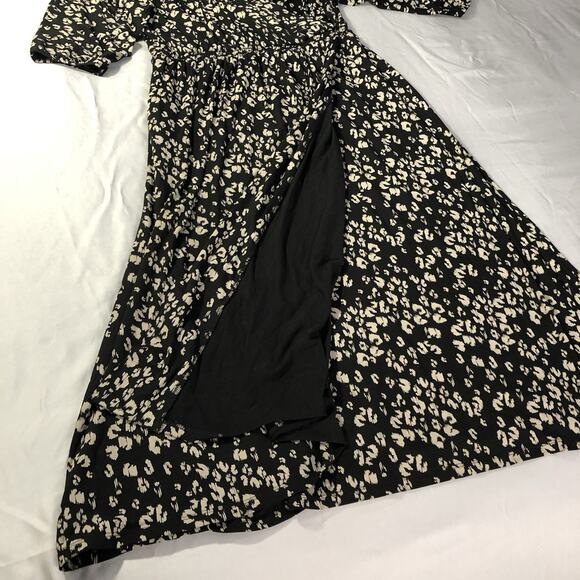 Garnet Hill Cheetah Print Wrap Dress Size Large Black Long Flowy Layered V-Neck - Picture 14 of 15